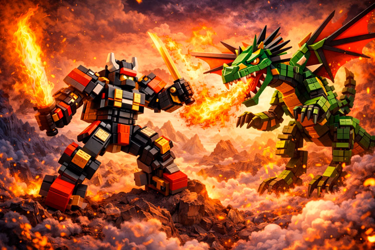 Битва меха и дракона в стиле Ninjago