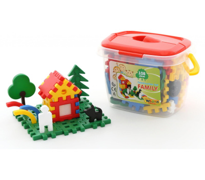 Конструктор Полесье Семья (108 элементов) в ведёрке