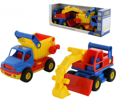 Самосвал Полесье КонсТрак + Экскаватор КонсТрак колесный (в коробке)