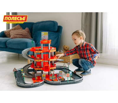 Паркинг Полесье Autopark (4-уровневый с дорогой и автомобилями, красный) (в коробке)