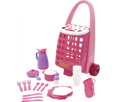 Забавная тележка с набором детской посуды (31 элемент)