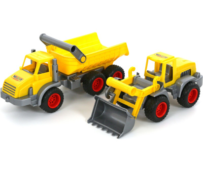 Самосвал Полесье КонсТрак трёхосный + Трактор-погрузчик КонсТрак (в коробке)