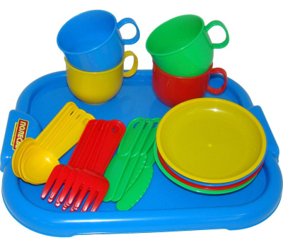 Набор детской посуды Полесье Минутка с подносом на 4 персоны