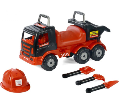 Автомобиль-каталка Полесье Mammoet + каска + совок №23 + грабли №23 + лопата №23