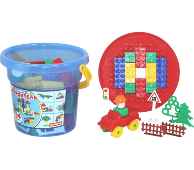 Конструктор Полесье Строитель (84 элементов) в ведре Макси с крышкой