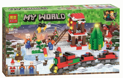Конструктор Майнкрафт My World «Новогодняя железнодорожная станция»
